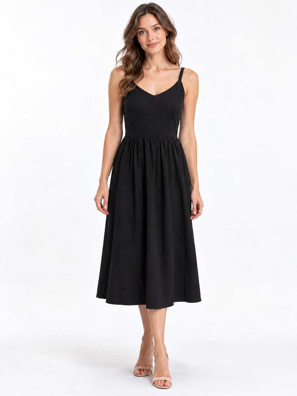 Classic Black Midi Dress with Spaghetti Straps
